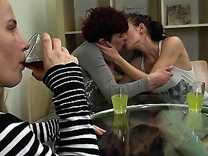 Three old and young lesbians making out and then some