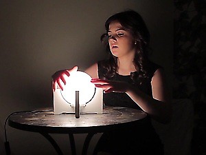 Horny teen with big boobs rubs her pussy on cock